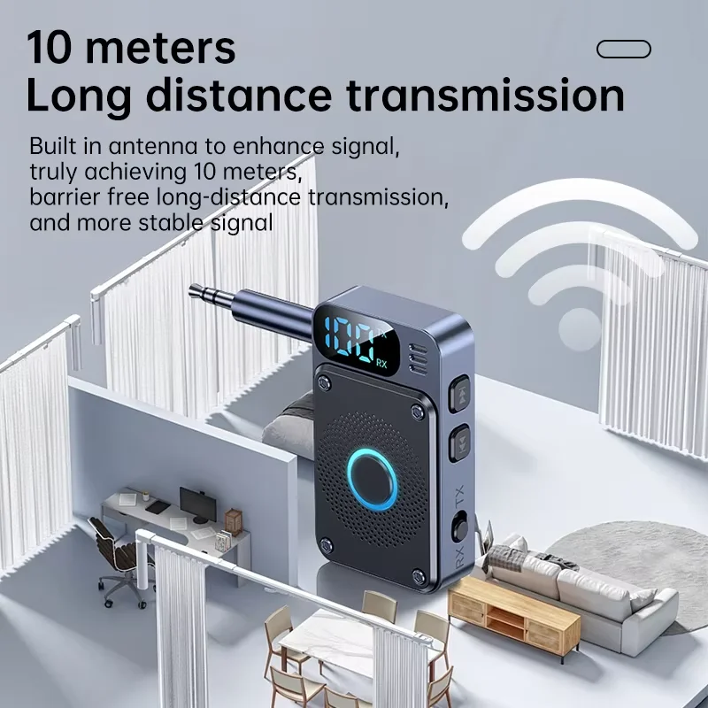 Transmisor receptor 2 en 1 con Bluetooth 5,4, adaptador inalámbrico de Audio de 3,5 MM, AUX, manos libres, para coche, avión y TV