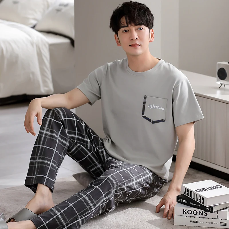 

Newest Men Pajamas Set Loose Men Pyjamas 100% Cotton Short Sleeve Sleepwear Male Leisure Home Clothing