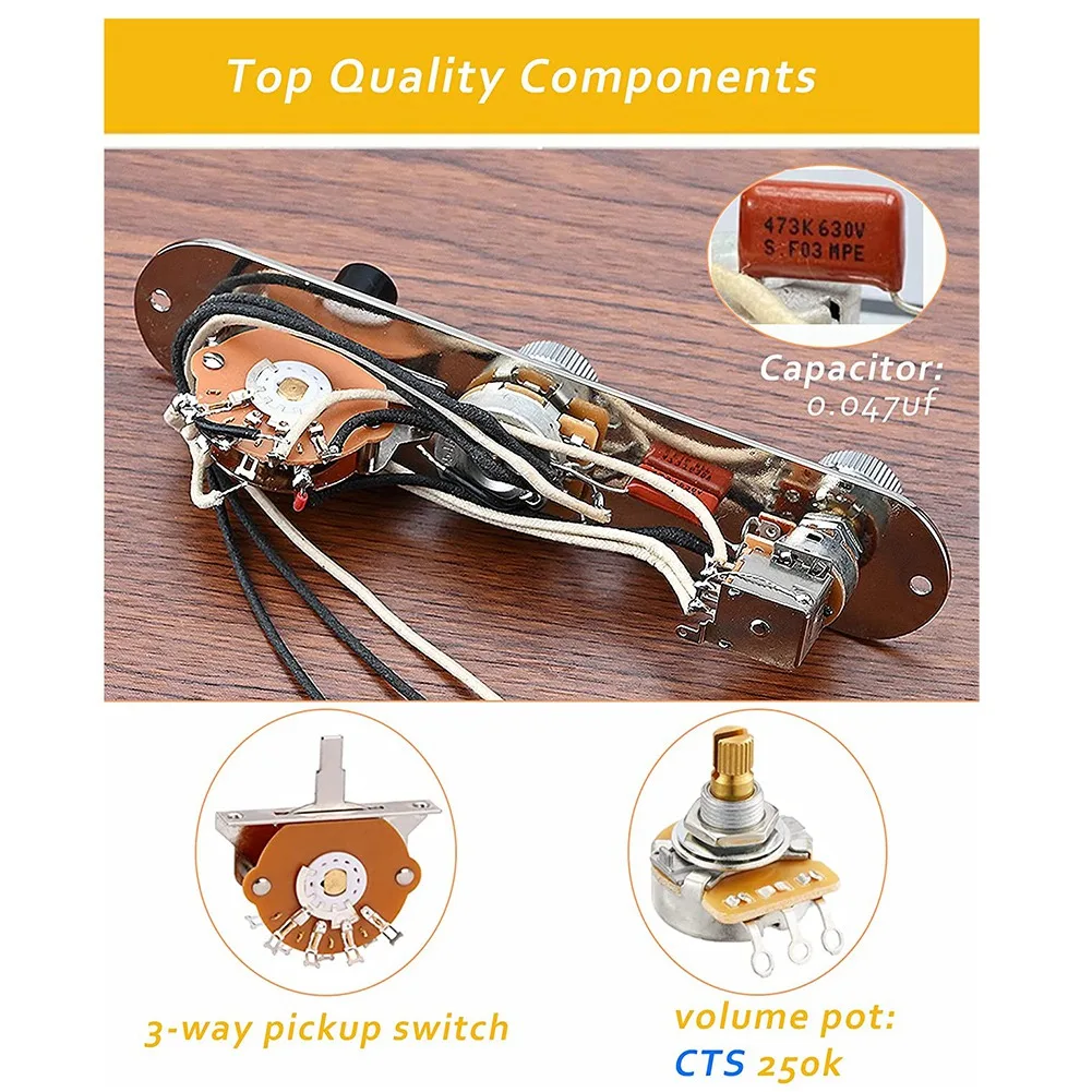 Prewired กีตาร์แผ่นควบคุมชุดโหลด 3-Way Blade Switch Push Pull Potentiometer ที่ยอดเยี่ยม CTS หม้อลูกบิดความเร็วร้อน