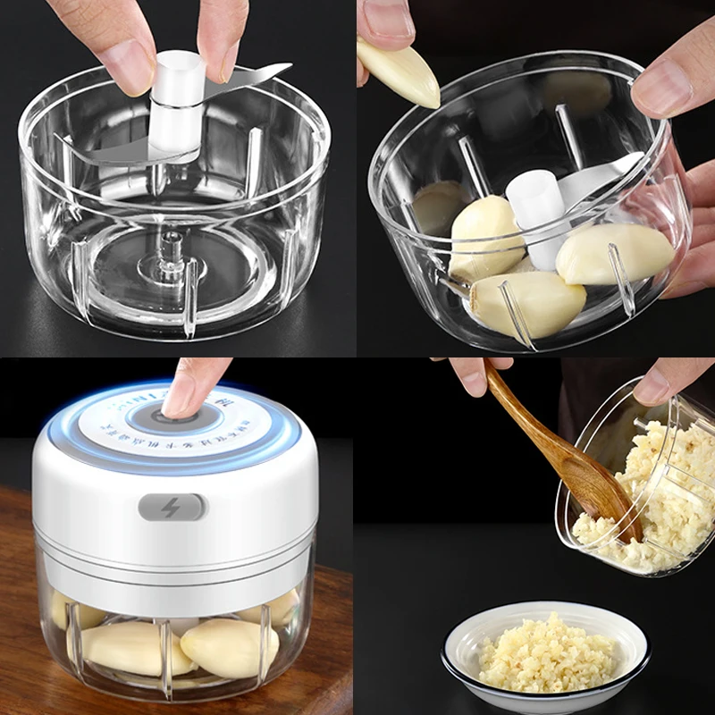 250ML Wireless Electric Garlic Press USB Household Portable Garlic Device Mini Meat Grinder Baby Complementary Food Mixer