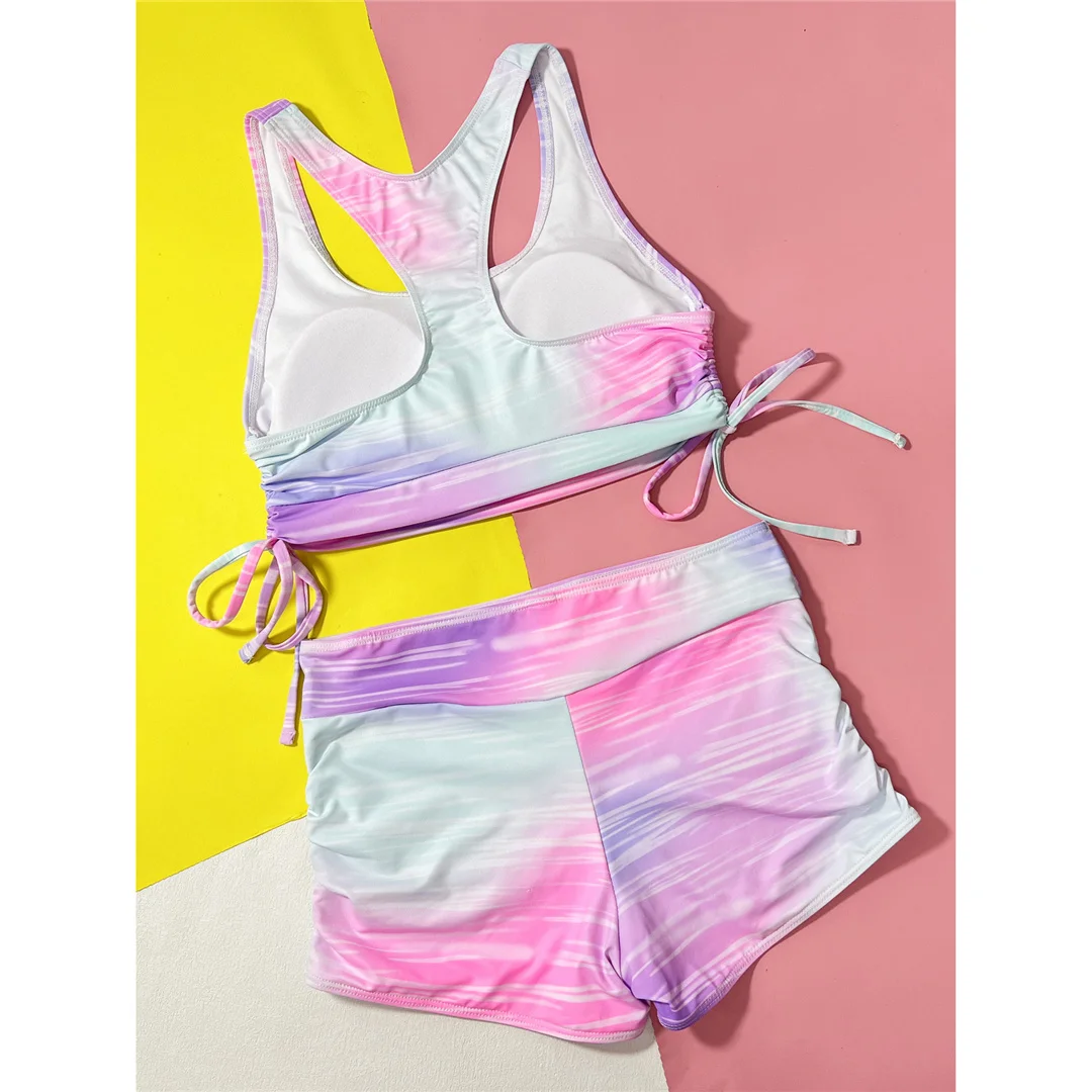 Neue Badeshorts mit Schnürung und Batikmuster, Damen-Bikini mit hoher Taille, zweiteiliges Bikini-Set, Badeanzug, Badebekleidung, Modell V4969. – Detail 10