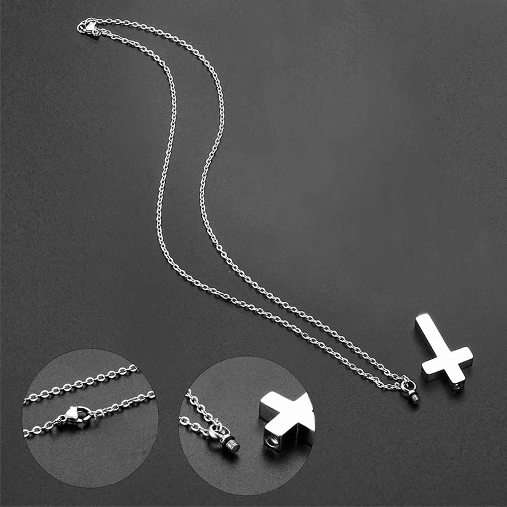 Urn Necklace for Ashe Stainless Steel Cremation Jewelry for Ashes Cross Ashes Necklace Memorial Cross Necklace Urn for Men Women