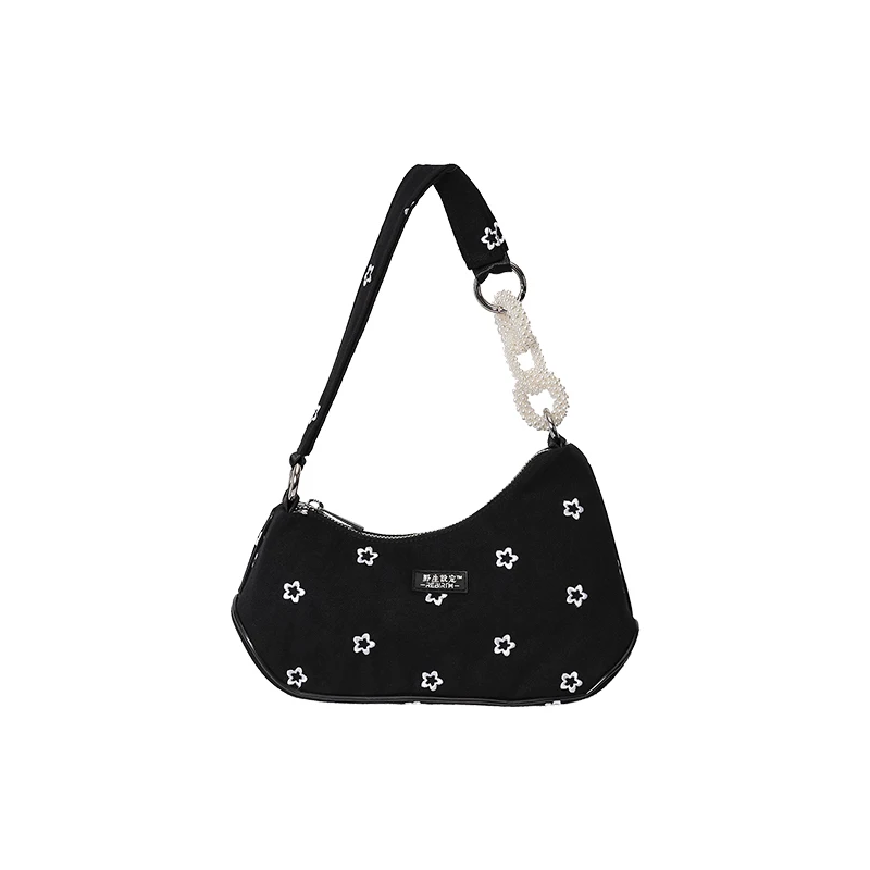 Embroidered Flower Pearl Chain Premium Sense Shoulder Crossbody Handheld Underarm Bag