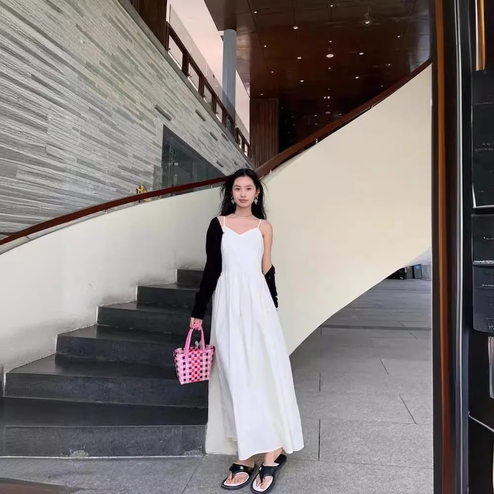 Cotton Plant Dyeing Slim Fit Summer Simple Artistic Strapl Dr Gentle Sle Elastic Waist A-Line Skirt White  Material