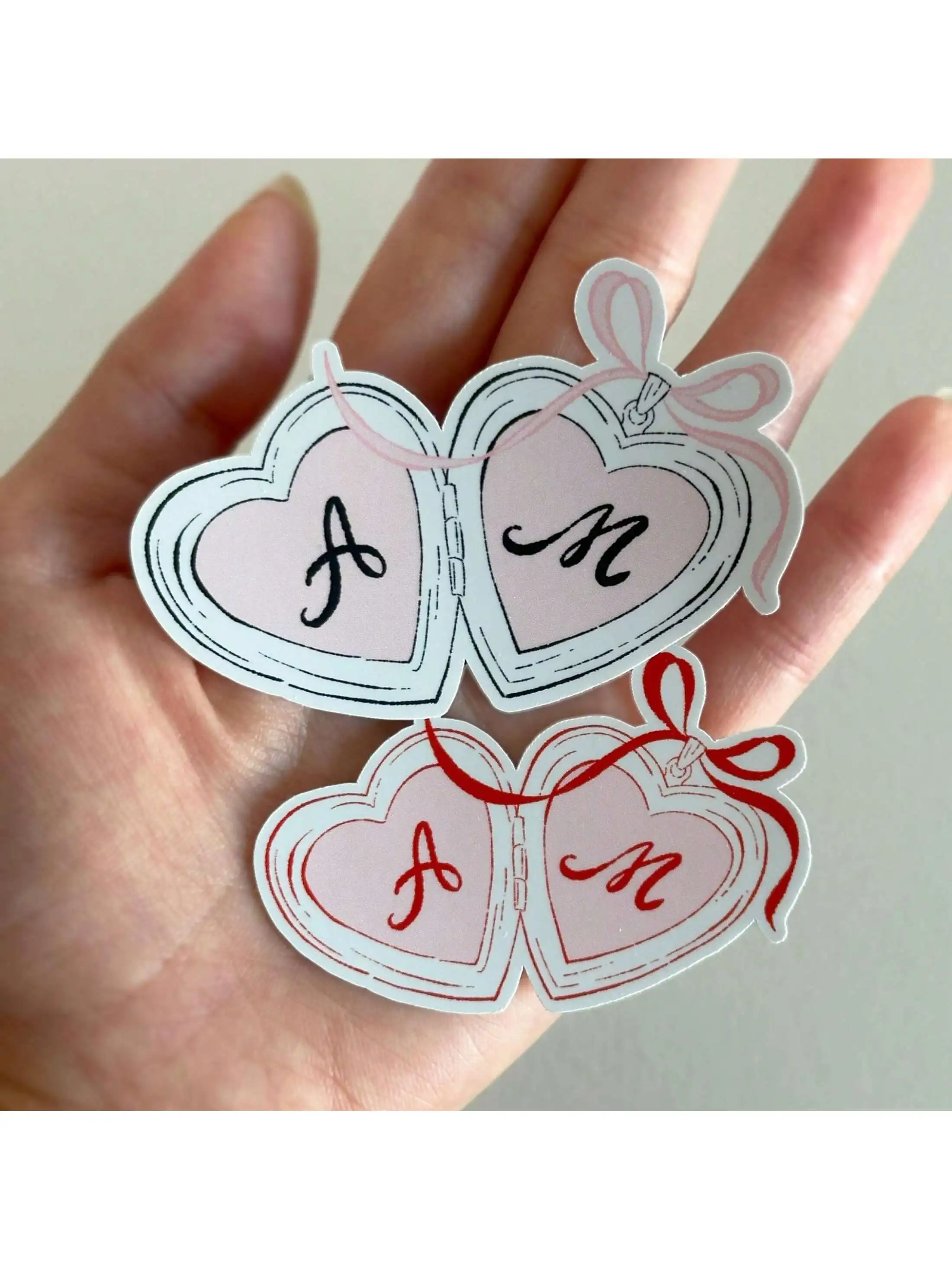 

100 PCs Customizable Double Heart-Shaped Stickers With Initials, Couple Gift, Hand-Painted, Personalized Heart Stickers
