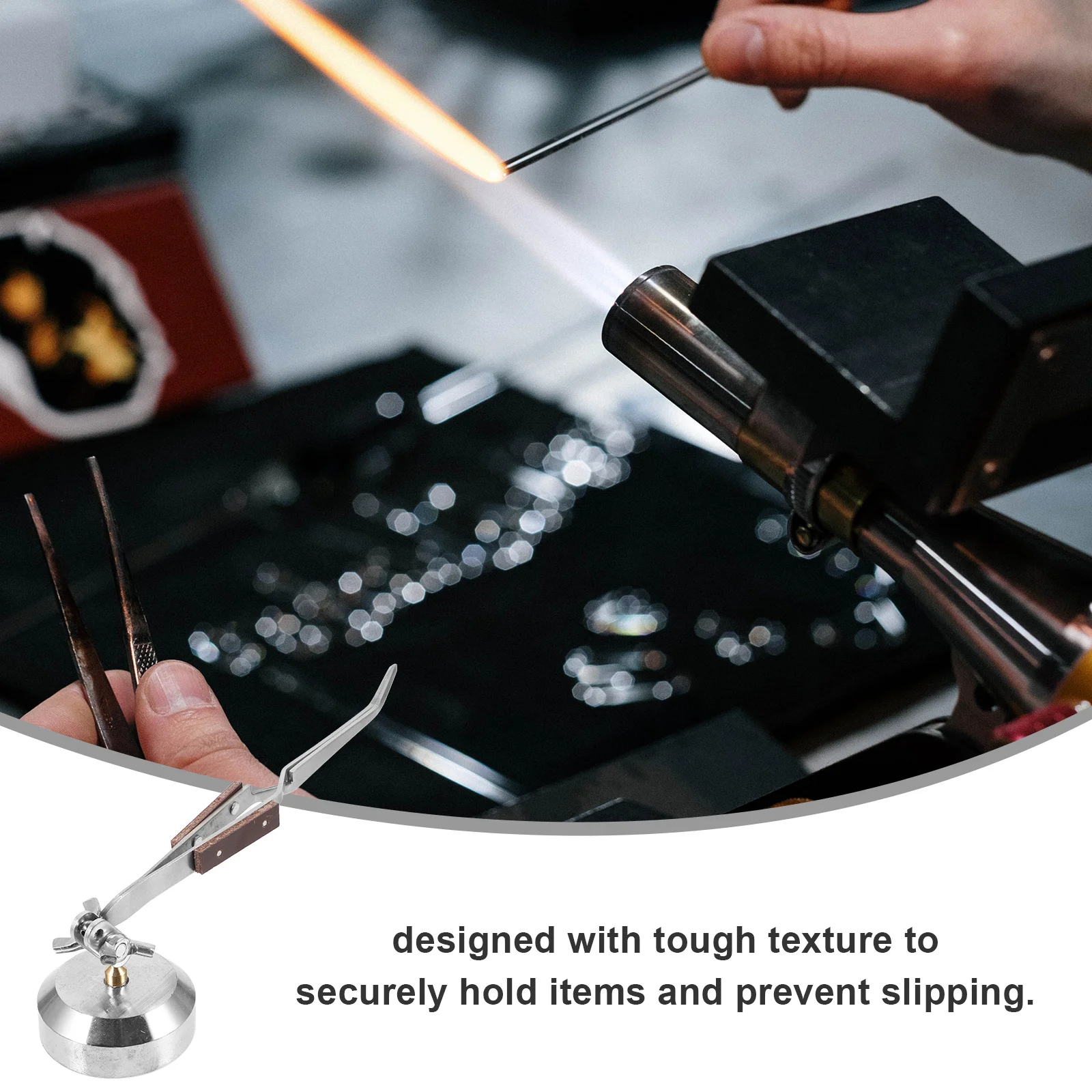 

Third Hand Desktop Bent Mouth Tweezer Heavy Duty Carbon Steel Clamp for Jewelry Making Soldering Welding Precision Tool