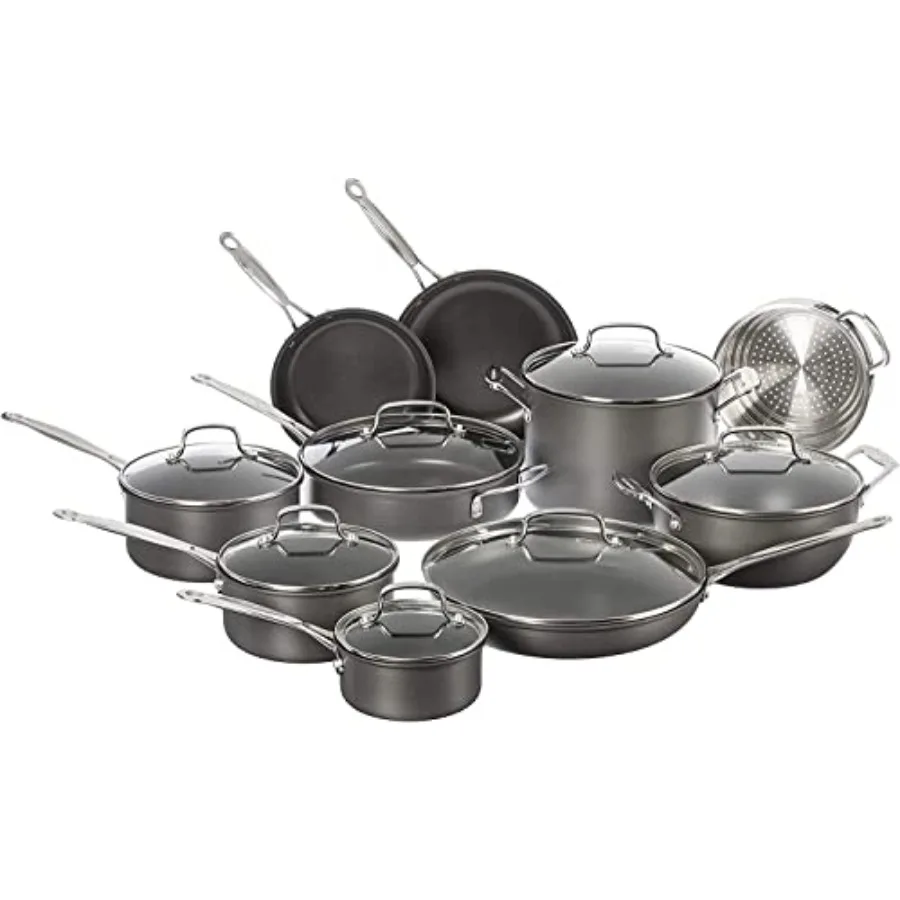 

17-Piece Non Stick Hard Anodized Cookware Set with Aluminum Core for Even Heat Cool Grip Handles Compatible with Electric and G