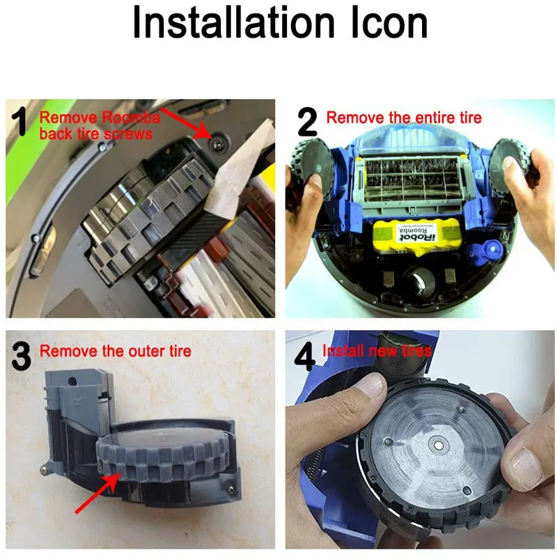 استبدال العجلات الأمامية والإطارات ل IROBOT ROOMBA 500 600 700 800 900 سلسلة 860 870 675 880 960 980 المضادة للانزلاق الملحقات