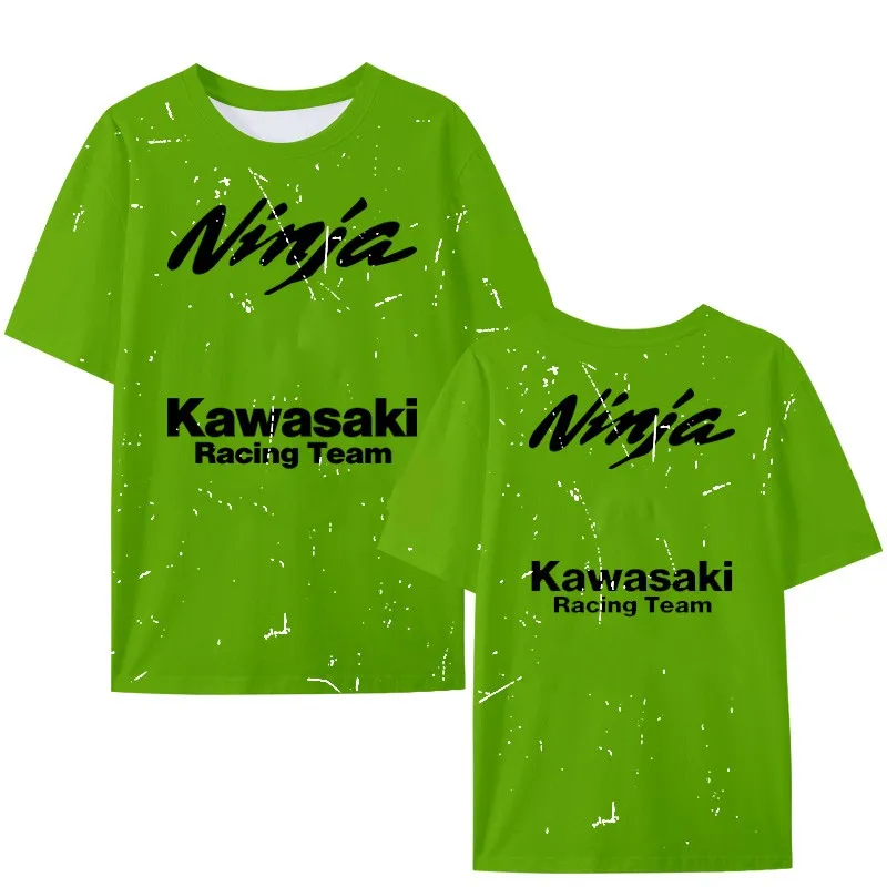 Camiseta de manga corta para hombre, prenda de vestir, de algodón puro, combina con todo, para montar en moto, Kawasakis