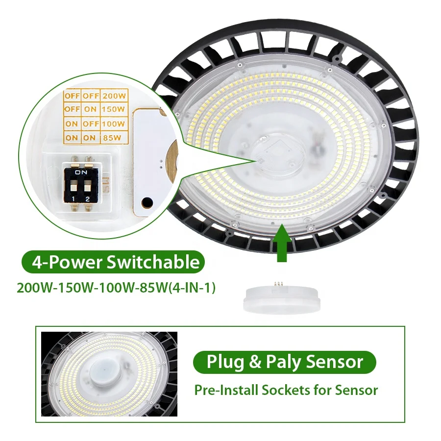 Waterdichte Dlc Dimbaar 200W 150W 100W 85W High Bay Led Ufo Magnetron Sensor Industriële Highbay Licht Led