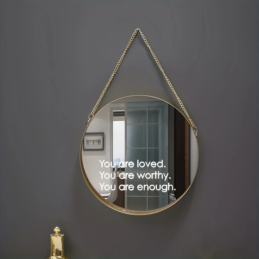 1sheet Inspirational Mirror Decal You Are Loved And Worthy Bathroom Mirror Sticker Black Vinyl Boosts Self-Esteem And Confidence