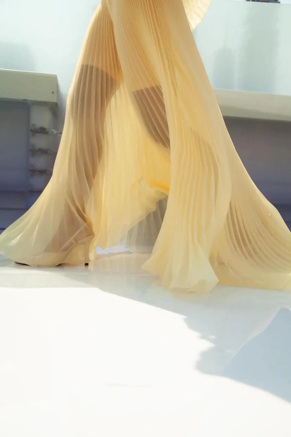 Light Yellow Gowns Pleated Draped Sheer Transparent Maxi Dress Puff Sleeves Long Formal Dresses Organza Floor Length