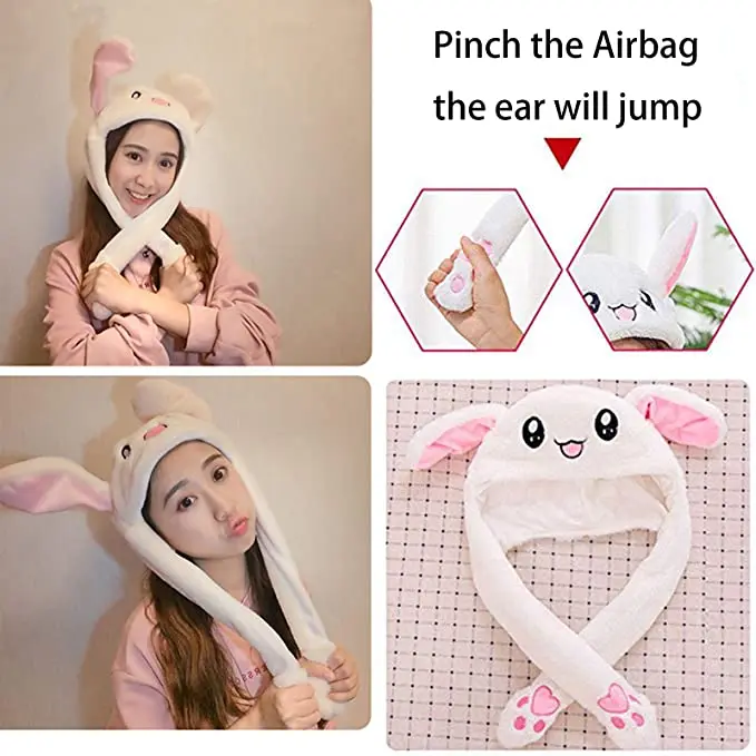 Bunny Moving Ears Hat Cute Ear Hat jumping up Funny Toy Cap Cartoon Rabbit Easter Plush Hat Girls Kids Cosplay Party Cap Adult