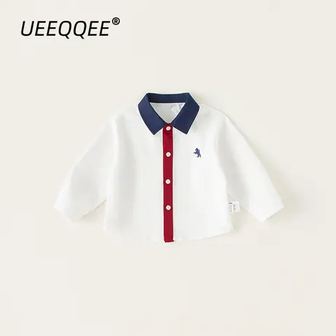 용수철 가을 어린이 셔츠, 남아용 코튼 패치워크 자수, 긴팔 상의, 한국 유아복, 아동복, 1-10 세, 신상