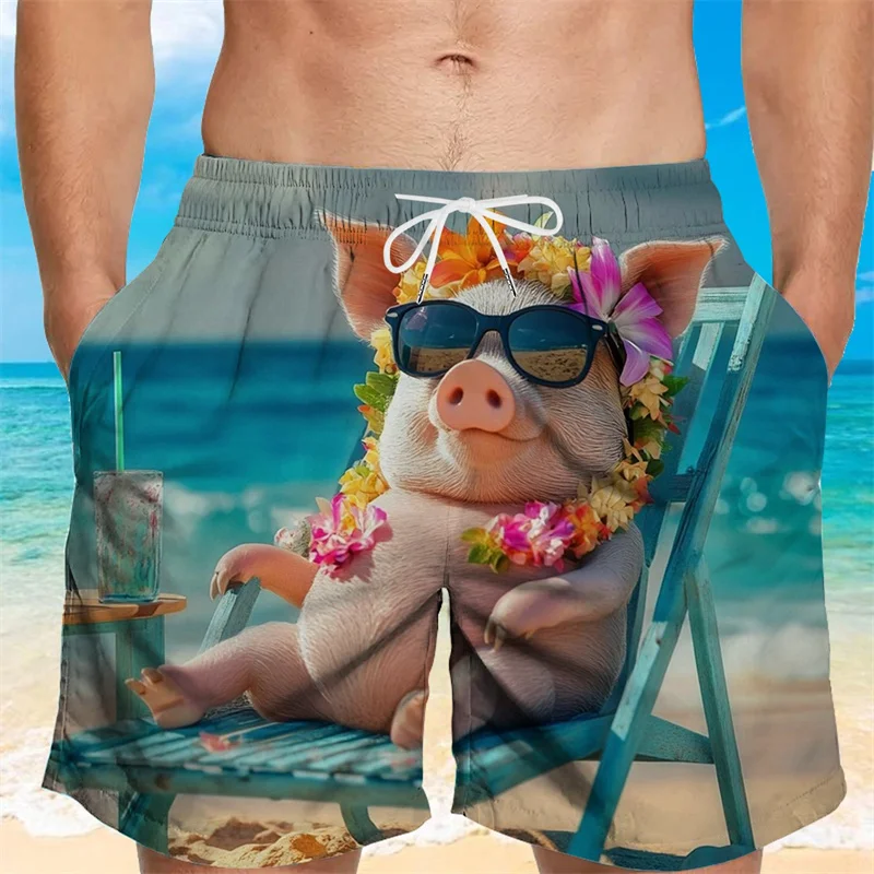 Mens Kids Cute Pig Beach Shorts 3D Animal Print Swim Trunks Summer Quick Dry Board Shorts Hawaiian Funny Party Swimming Shorts