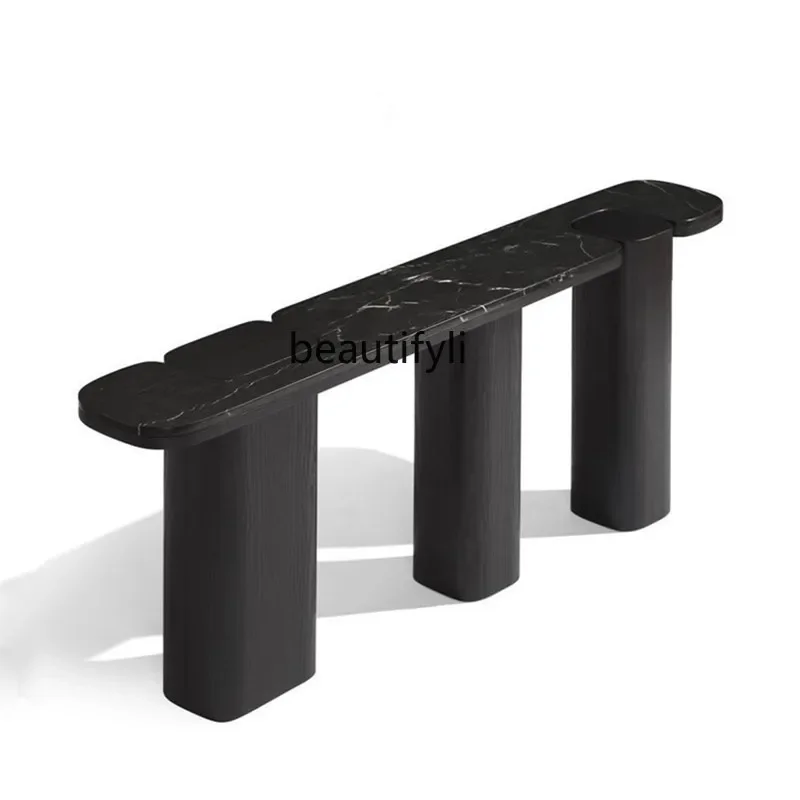 

H5556Italian light luxury solid wood entrance table long strip case marble entrance table against the wall end view table
