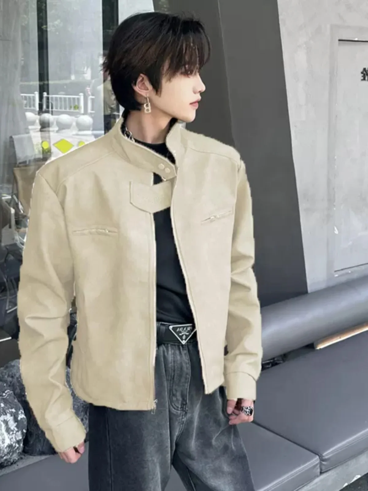 

Американский ретро кофейно-коричневый мотоциклетный джет, мужское кожаное пальто с подкладкой, винтажный дизайн, повседневное молодежное модное пальто