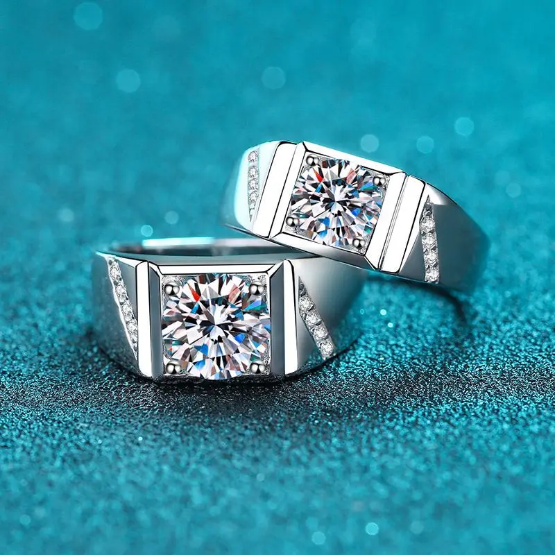 

2ct Real Moissanite Ring for Men S925 Sterling Silver Round Brilliant Male Simulated Diamonds Wedding Ring Jewelry Gift