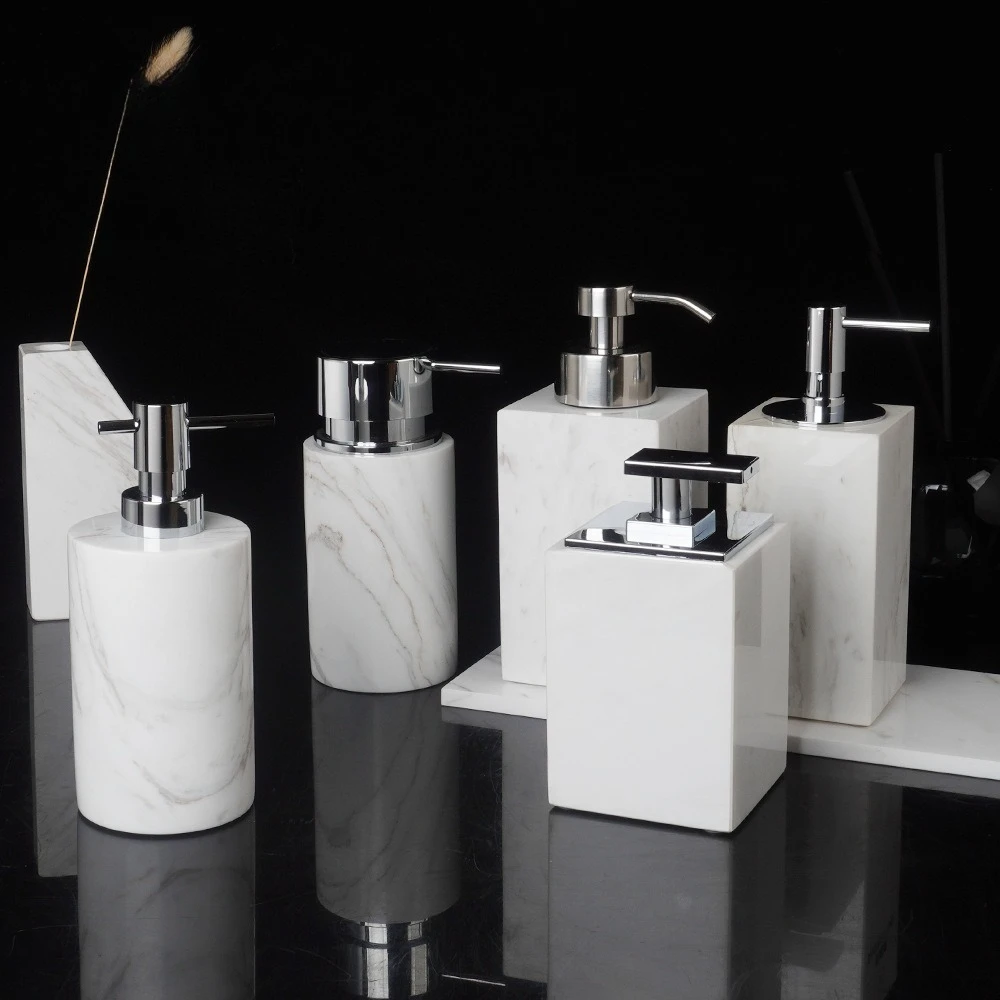 

Luxury Natural Marble Hand Soap Bottle Bathroom Lotion Dispenser Modern Shower Gel Shampoo Soap Dispenser Bathroom Accessories