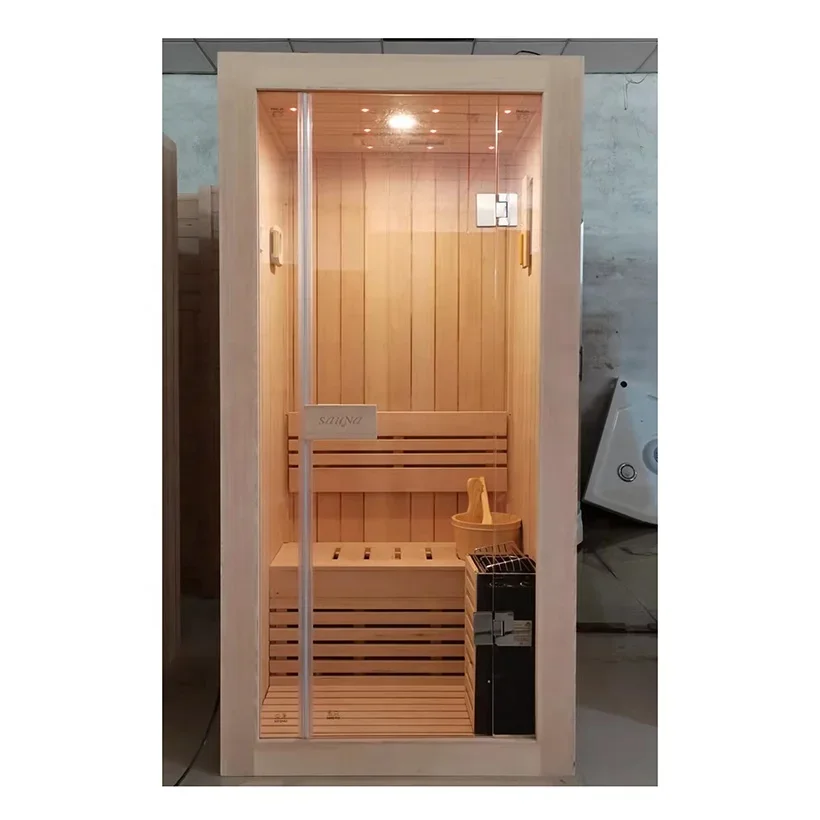 One Person Home Mini Traditional Canadian Hemlock Wood Indoor Wet And Dry Steam Bath Sauna Room