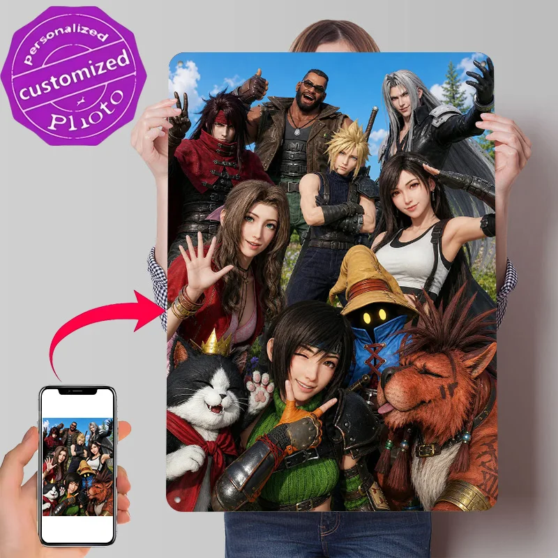 Fantasy VII Behind the Scene 3D Texture Printed Poster Custom Vintage Metal Tin Plate Sign for Wall Art Home Decor Living Room