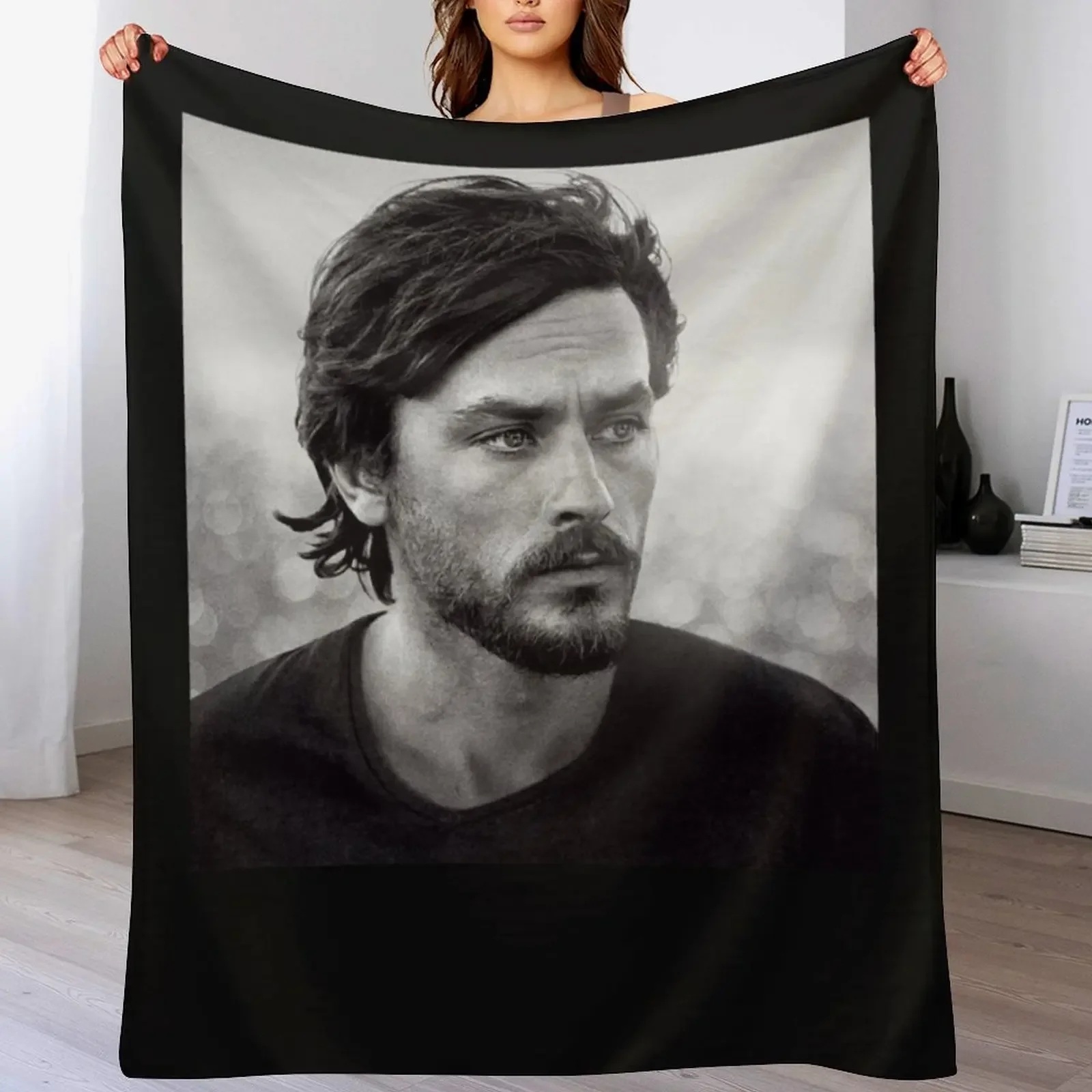 Alain Delon with beard Classic . Throw Blanket Bed linens Sofa Quilt manga Blankets