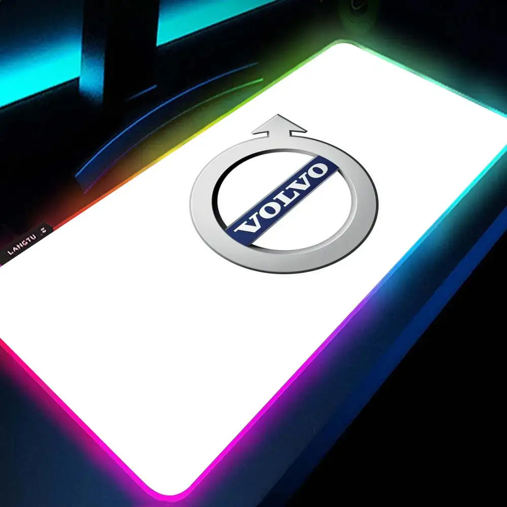 RGB Large Gaming Mouse Pad V-Volvo car logo Mouse Pad Non-slip Rubber Base Keyboard Pad Extra Large Luminous LED Mouse Pad