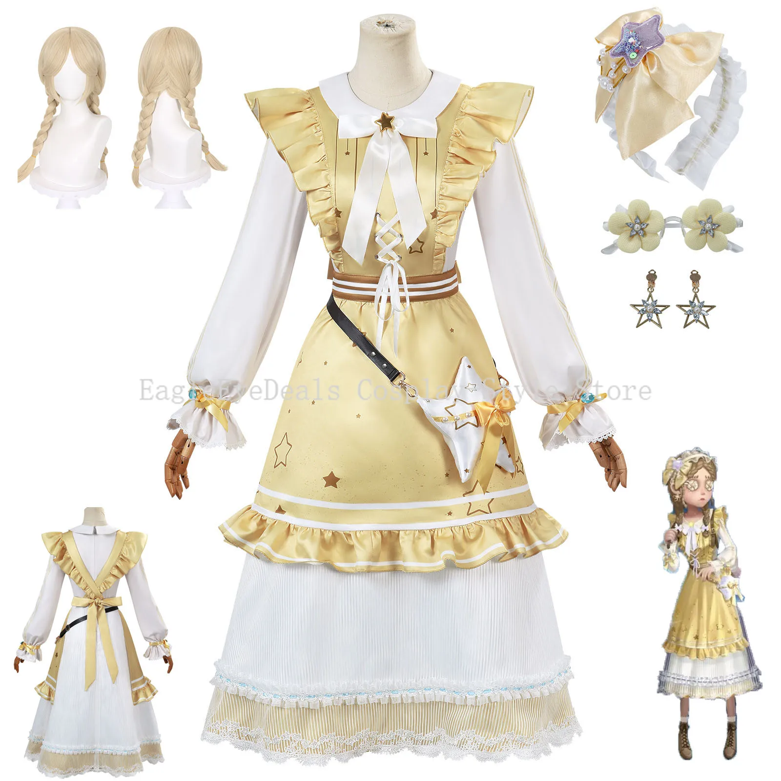 

Anime Game Identity V Anne Lester Cosplay costume Uniform Suit Halloween Outfit for Women Toy Merchant Yellow Princess Dress