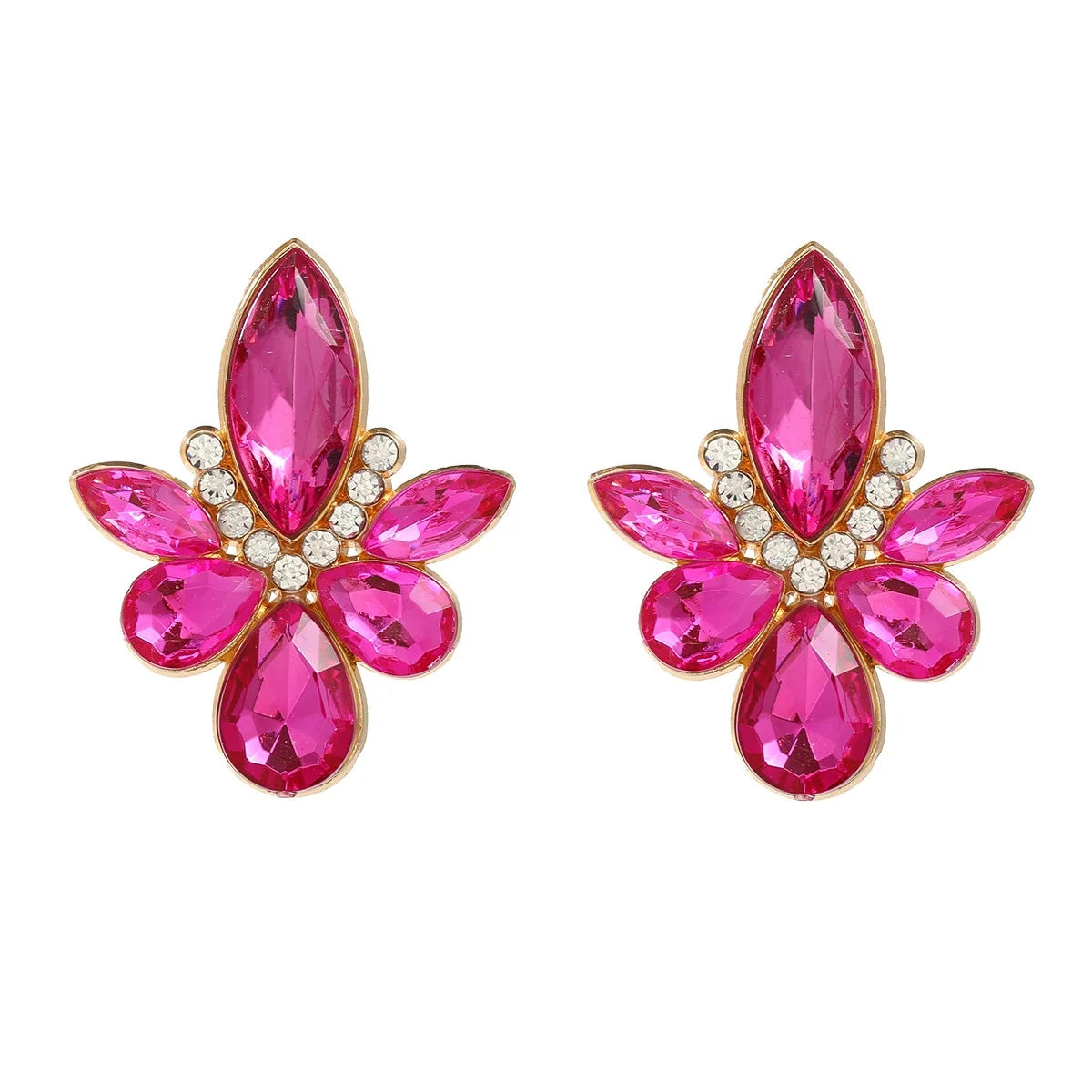 Fuchsia Purple Rhinestones Statement Stud Earrings for Women Wedding Fuchsia Jewelry