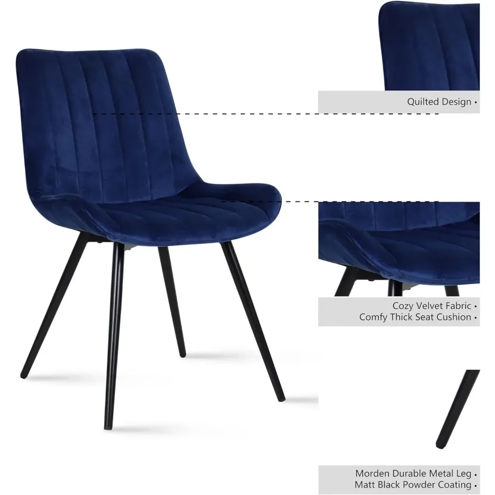 Couro Crust Chair Set para sala de estar, Cadeiras estofadas veludo, Perna de metal, Modern Dining Chairs, Blue, Café, Café de madeira, Conjunto de 2