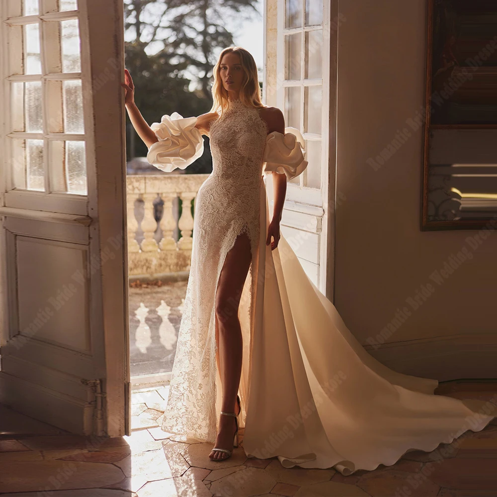 Modern Halter Women Wedding Dresses Vintage Mermaid Sleeveless Slit  Bride Gown Engagement Banquet Vestidos De Novias Customized