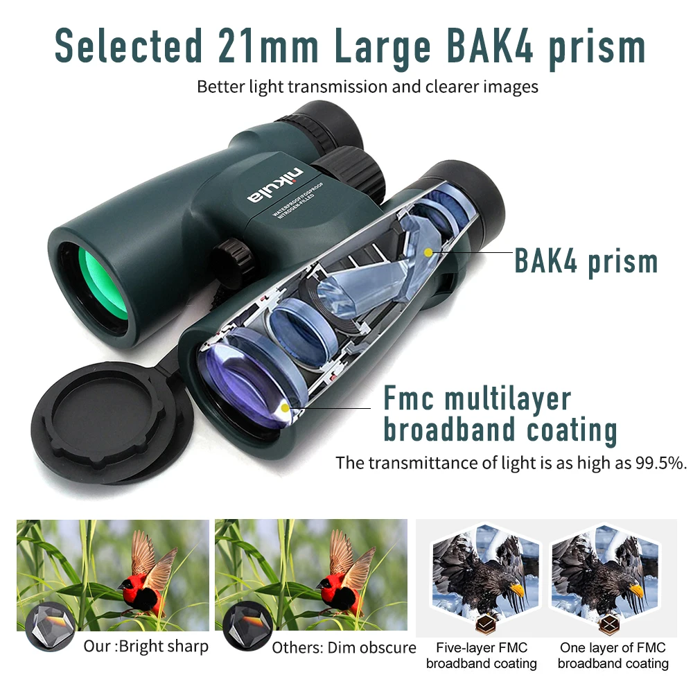 10x42 HD Quality Binocular for Adults Outdoor and Birding Binos with Fully Multi-Coated BaK-4 Prisms