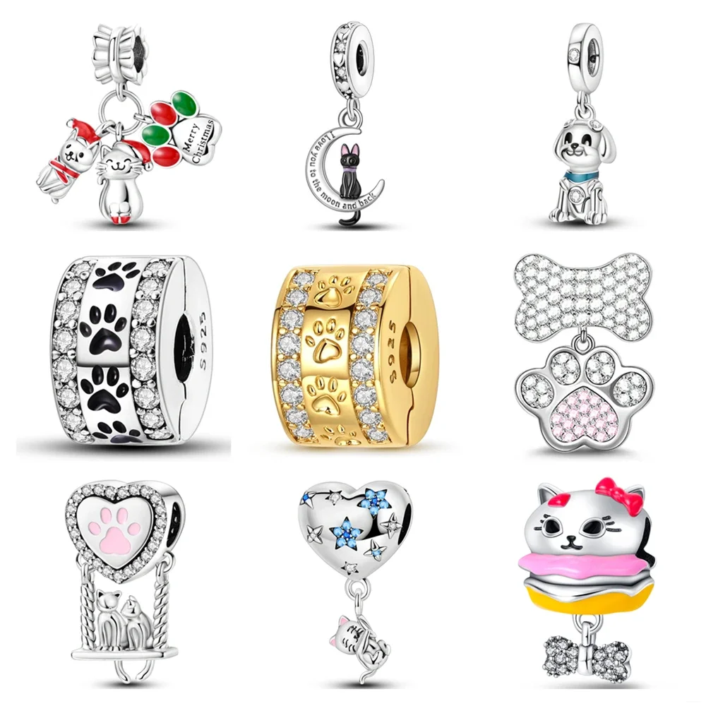 925 Sterling Silver Charms Bead Paw Print Fit Original Bracelet Bag Keychain Earring Charm Bead Pendant Diy Women Jewelry Gift