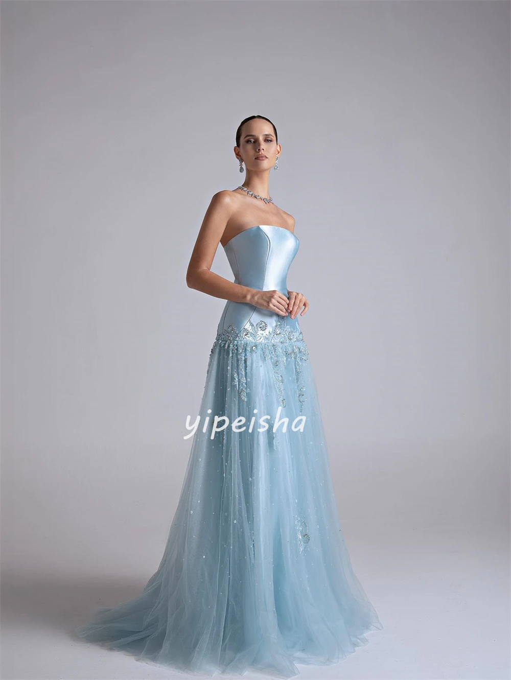 Customized High Quality Elegant Tulle Applique Beading A-line Strapless Long Dresses Bespoke Occasion Dresses Intricate Classic image 2