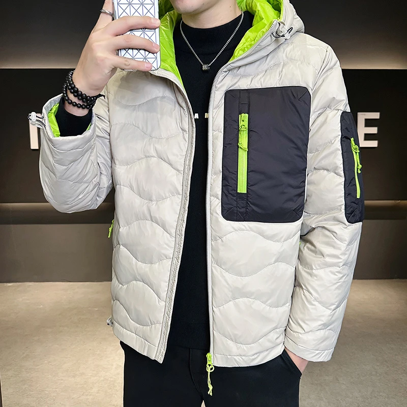 

Модные мужские куртки на утином пуху с капюшоном, зима 2025 года, ветрозащитные теплые пуховики, молодежная верхняя одежда, свободные толстые стеганые топы, одежда