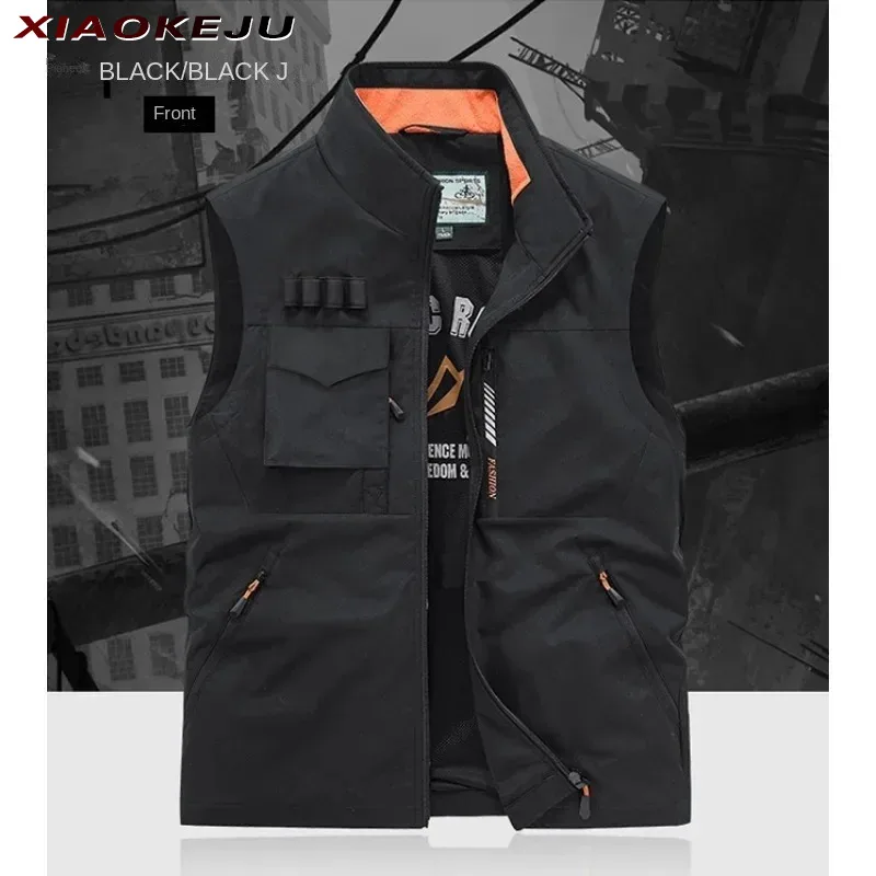 

Multi-pockets Sleeveless Jacket Leisure Hunting Large Size Men's Fishing Vest Motorcyclist Parka Man Vests Professional Work Zip