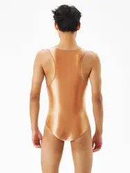 Sexy błyszczący Body męskie topy bez rękawów U wypukła etui jednoczęściowe Shapewear męskie wysokie elastyczne rajstopy Slim Body gorset Man