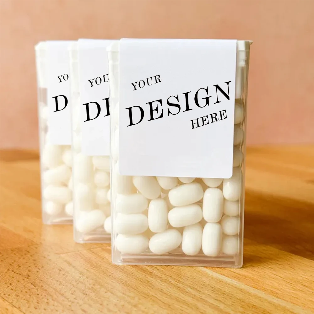 30/60 Uds. Pegatinas personalizadas de menta para caja Tic Tac, personaliza tu diseño, decoración para fiesta de despedida de soltera y boda, recuerdos de cumpleaños