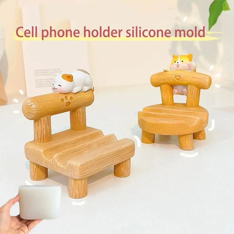 

Щенок котенок табурет держатель для мобильного телефона форма DIY цементная подставка для мобильного телефона эпоксидная смола настольный орнамент силиконовая форма