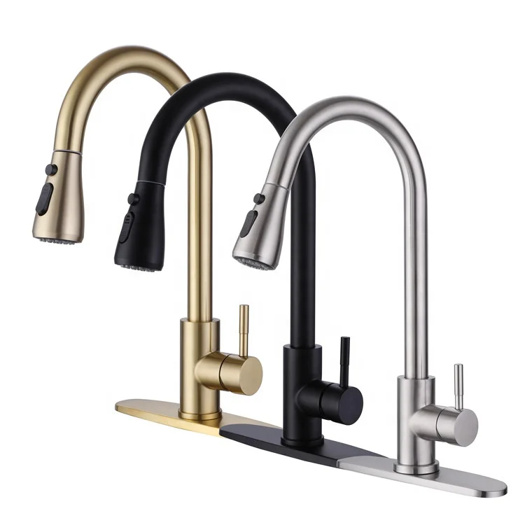 

304 Stainless Steel Brushed Pull Down Black Kitchen Faucet