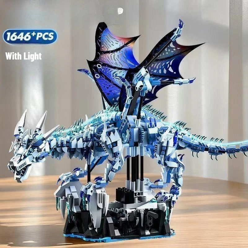 1646 piezas Bloques de Construcción Dragón de Hielo, Dragón Volador con Articulaciones Técnicas y Luz, Juguete para Fans de Películas, Articulaciones Móviles, Regalo MOC