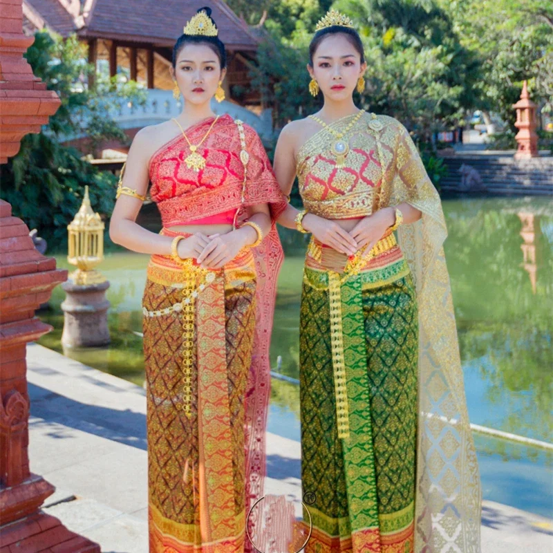 

Traditional Clothing for Women Southeast Asian Clothes High Quality Bronzing Ahom Shan Dai Custuome Top Skirt Sets Thai Dress