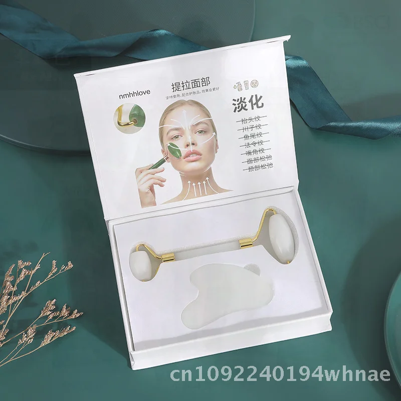 Jade Roller Set for Facial Massage Metal Manual Beauty Massager with Gift Box Emerald Green Jet Black Off-White Pink Transparent