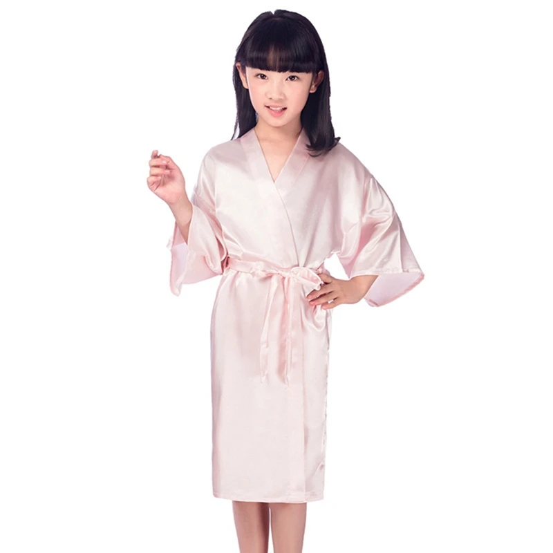 Summer Girls Bathrobe Solid Faux Silk Soft Sweet Bath Robe Toddler Kids Teen Wedding Spa Birthday Party Bathing Robe Sleepwear