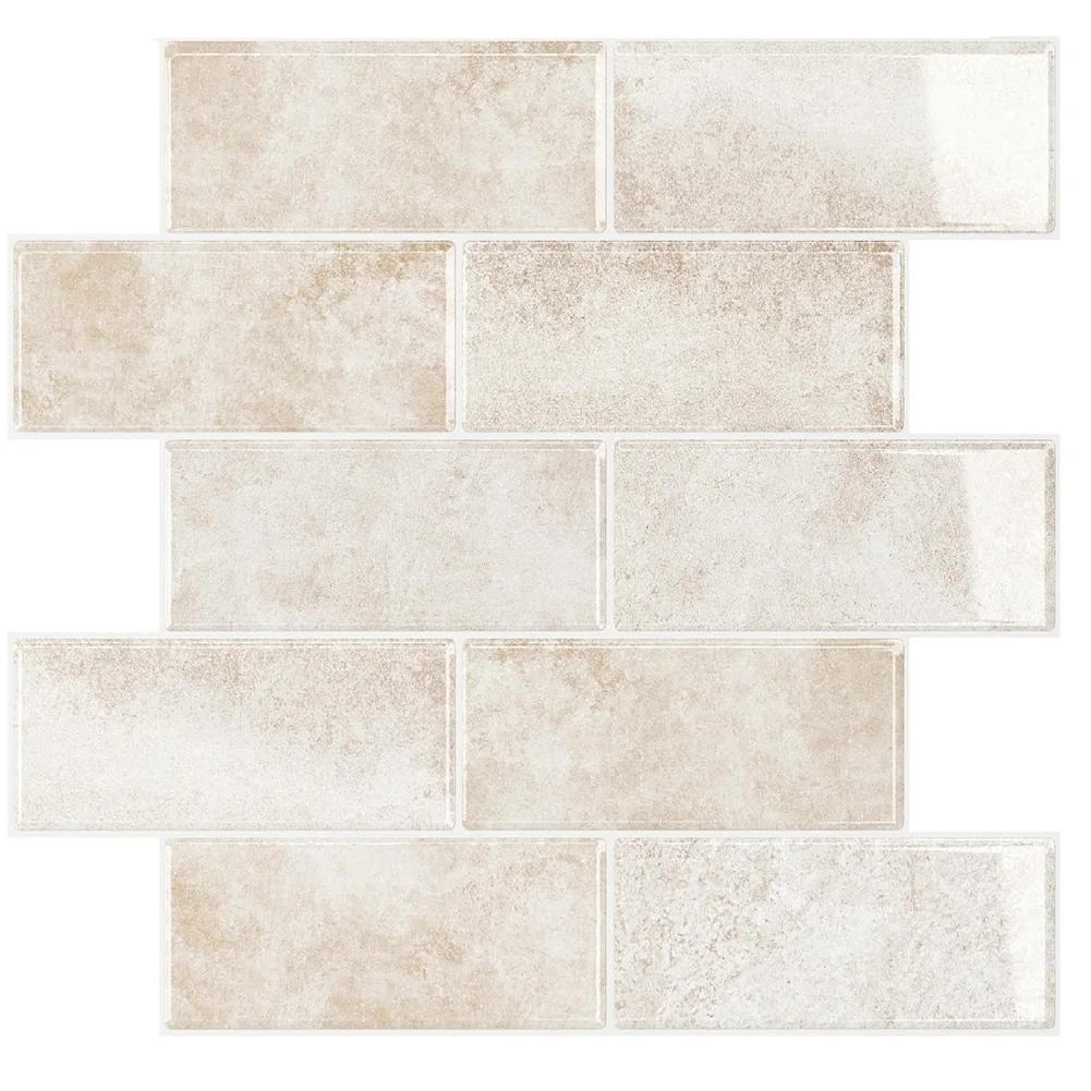 Abpp-decalques de parede de azulejo de metrô de pedra bege, 10 folhas, casca e colagem backsplash para reforma de cozinha