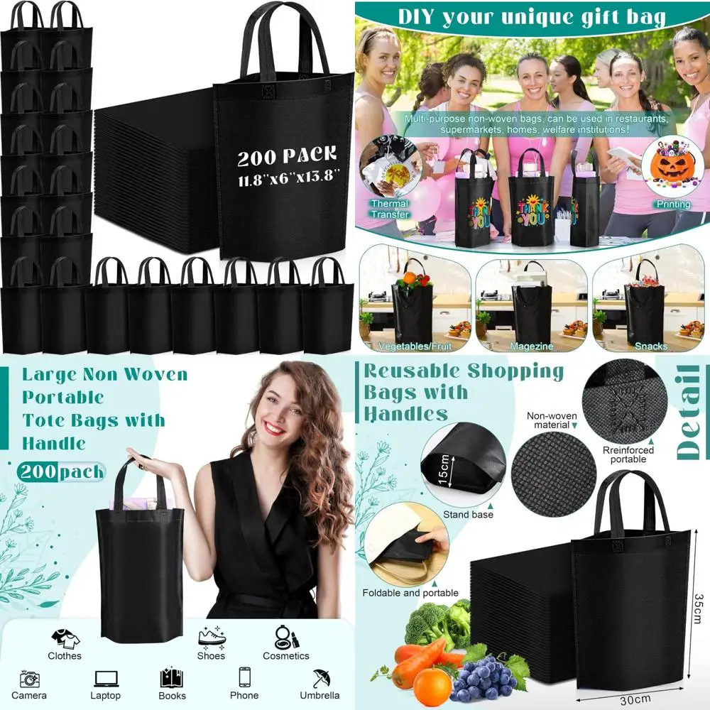 

Большие складные нетканые сумки для продуктов с ручкой, портативная сумка для оптовых покупок, 11,8x6x13,8 дюйма, многоразовые и экологически чистые.