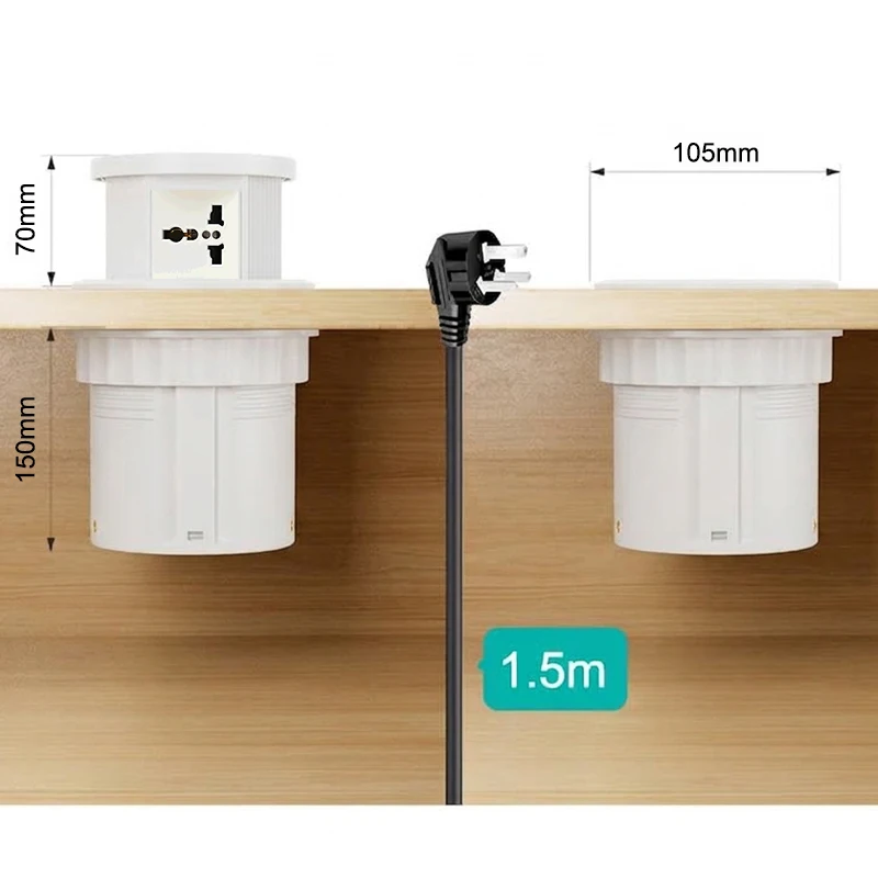 White Pop Up Power Socket, Retractable Desktop Outlet, 3 Universal Sockets+USB C/4 Sockets, Lifting Table Socket for Home Office