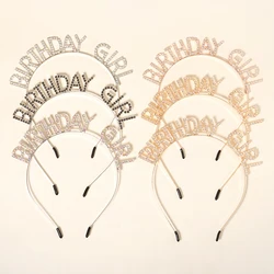 Shiny Rhinestone English Letters Happy Birthday Headband for Women Zinc Alloy Material Party Jewelry Popular Hair Accessory