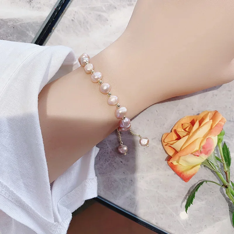 Irregular Imitation Pearl Bracelet For Women Korean Natural Stone Pendant Adjustable Cuff Bracelets Anniversary Jewelry