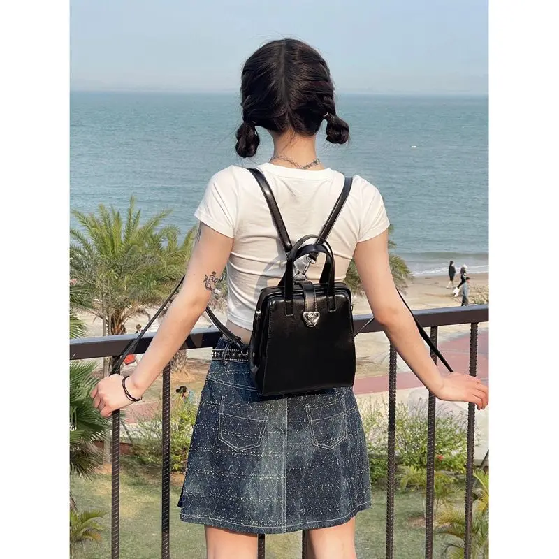 Vintage Heart Y2k Mochila Women Leather Hot Girls Handle Pink Mini Backpack schoolbag Female Harajuku Black Backpacks Aesthetic